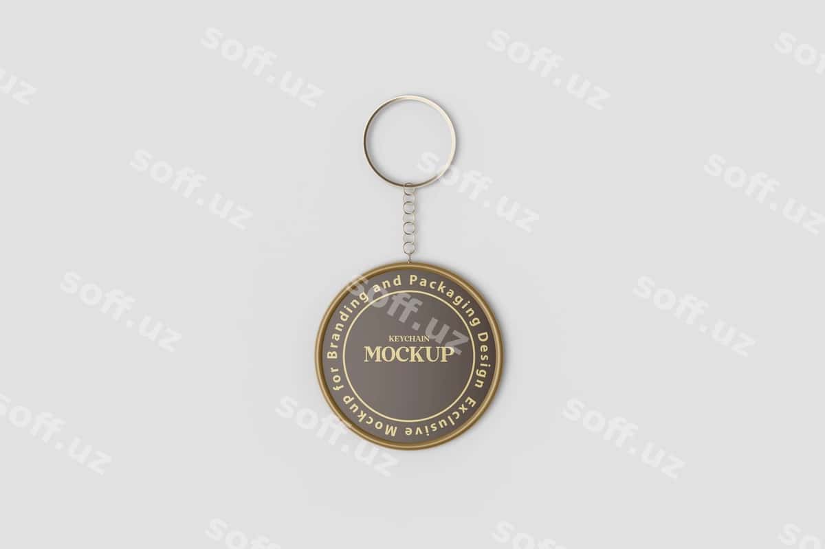 Chet flaysidagi yuvarlak kalit sohibi mockup | Flat lay round keychain mockup 1