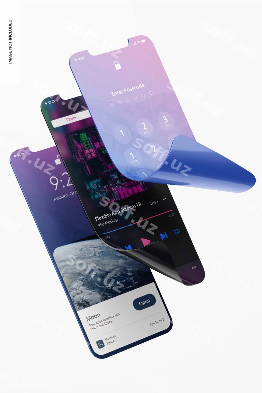 Moslashuvchan ilova ekrani UI suziluvchi mockup | Flexible app screen ui mockup floating 1