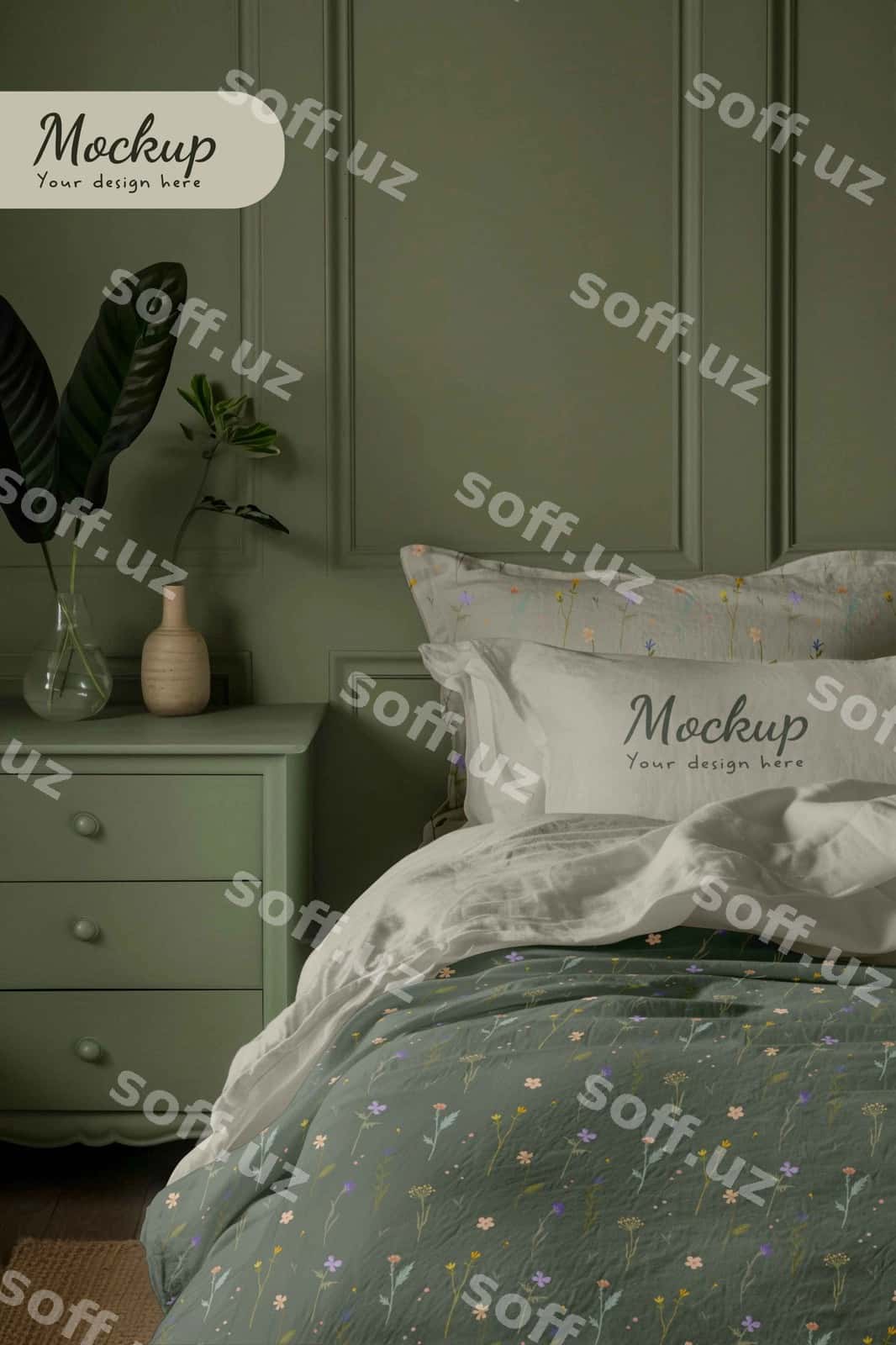 Gulli estetik yotoq parychka namunasi | Floral aesthetic bed sheet mockup 1