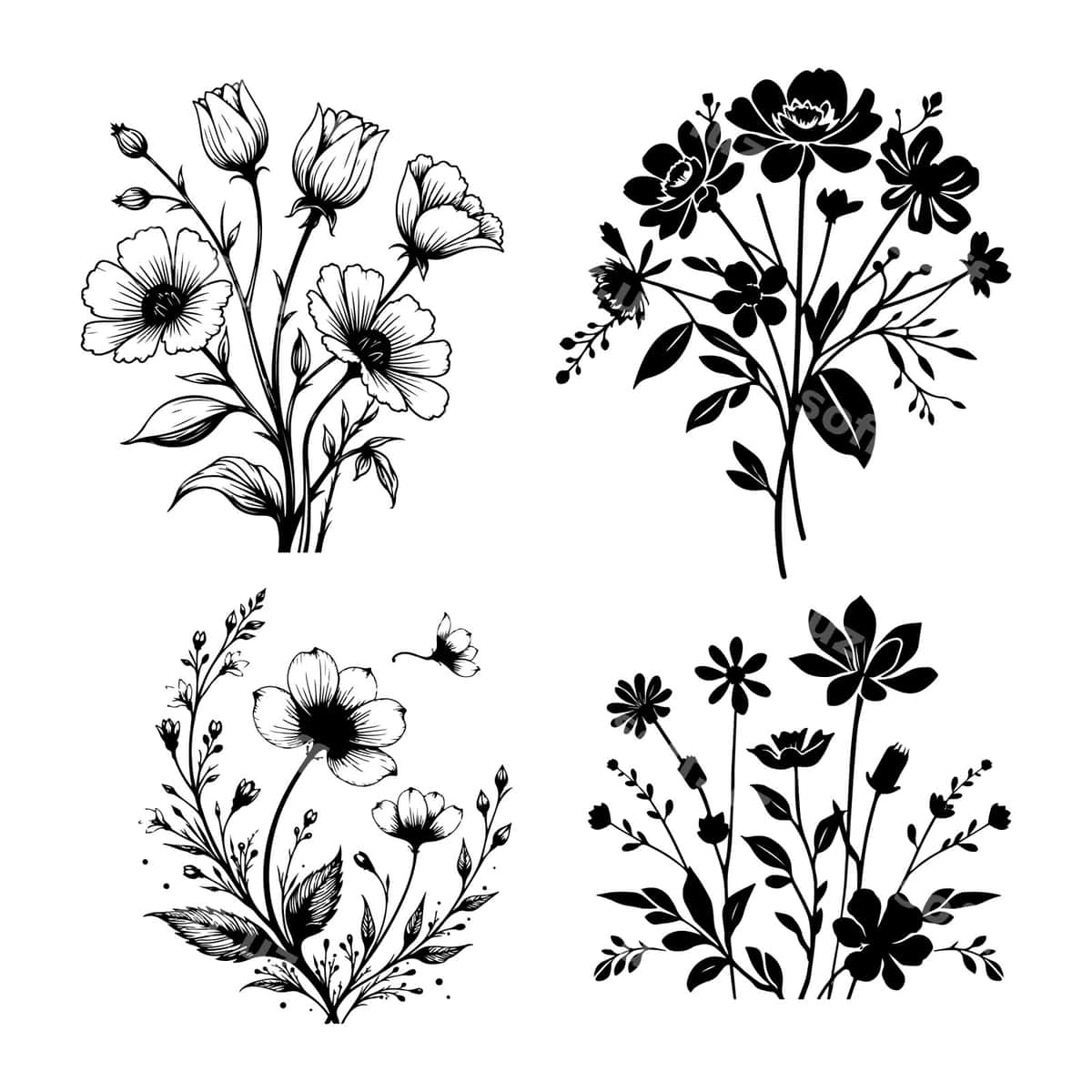 Gulli gullar eskizi dizayni eps fayli | Floral flower sketch design eps file 1