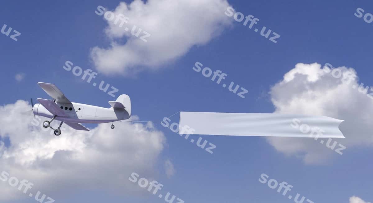 Uchuvchi samolyot osmonda banner bilan namuna | Flying airplane sky with banner mock up 1