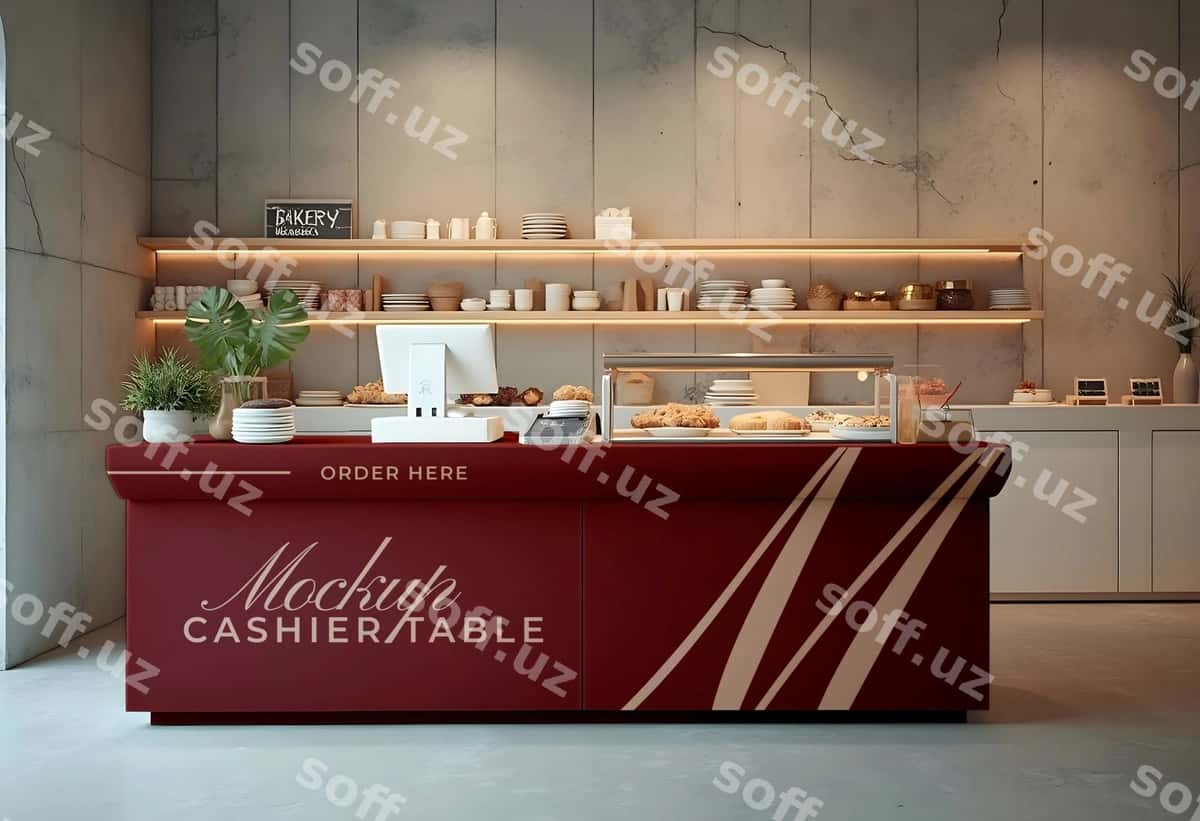 Ovqat stend, kassir bor deb yozilgan belgi bilan | Food stand with sign that says cashier it 1