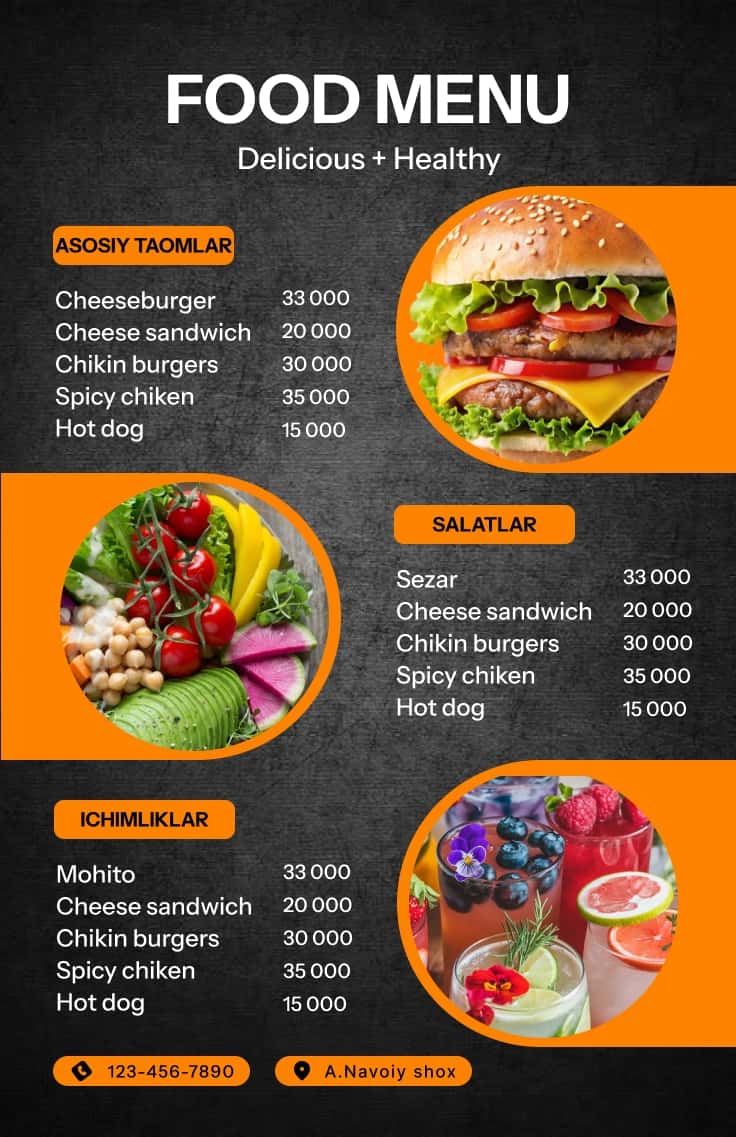 Restoran yoki kaafe uchun estetik dizaynda Food menu 1