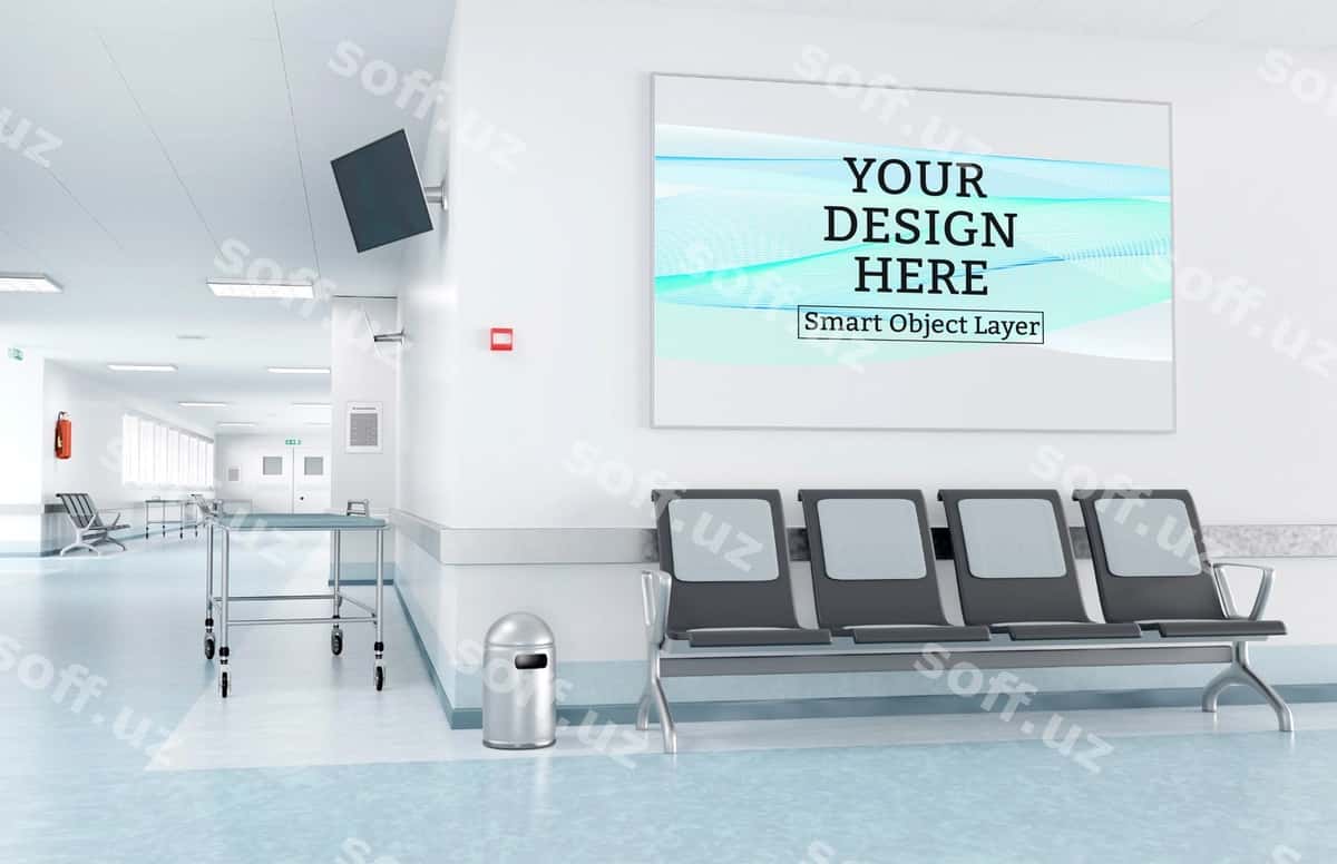 Hoshiyali bosma shifoxona kutish xonasi maketi | Framed print hospital waiting room mockup 1