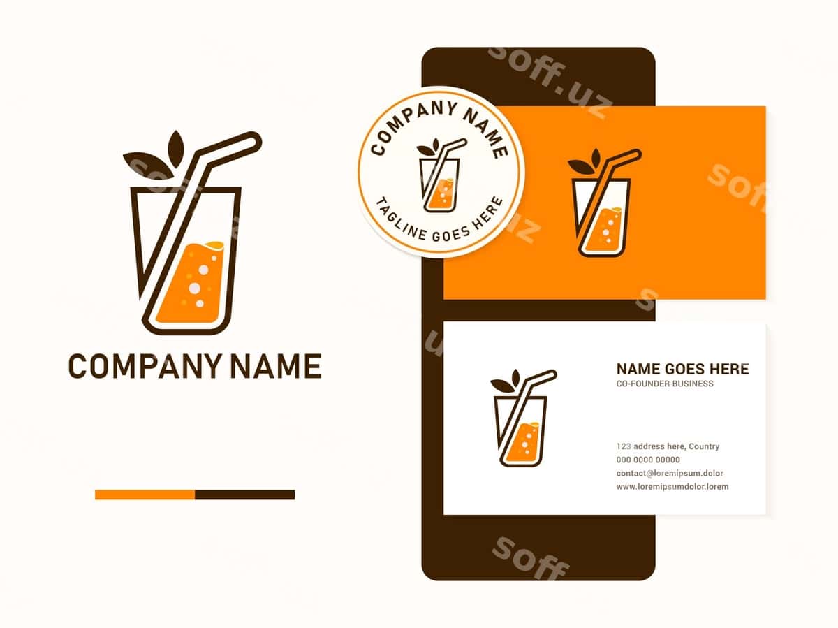 Yangi apelsin shirinari logo dizayni | Fresh orange juice glass logo design 1