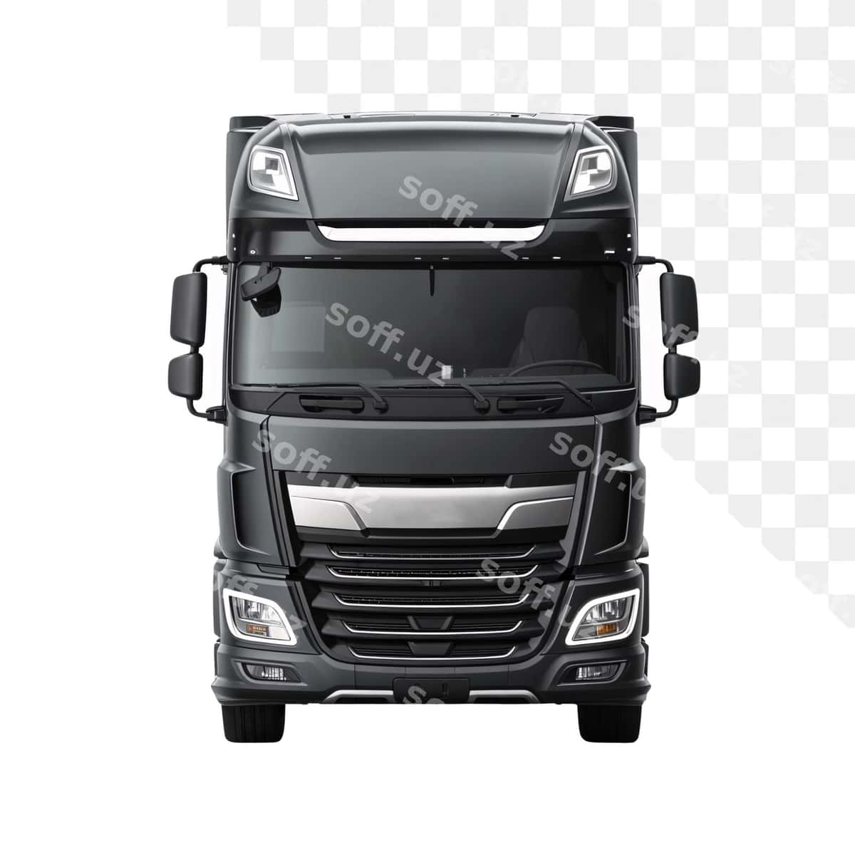 Oldindan ko'rinish zamonaviy qora yarim yuk avtomobili | Front view modern black semi truck 1