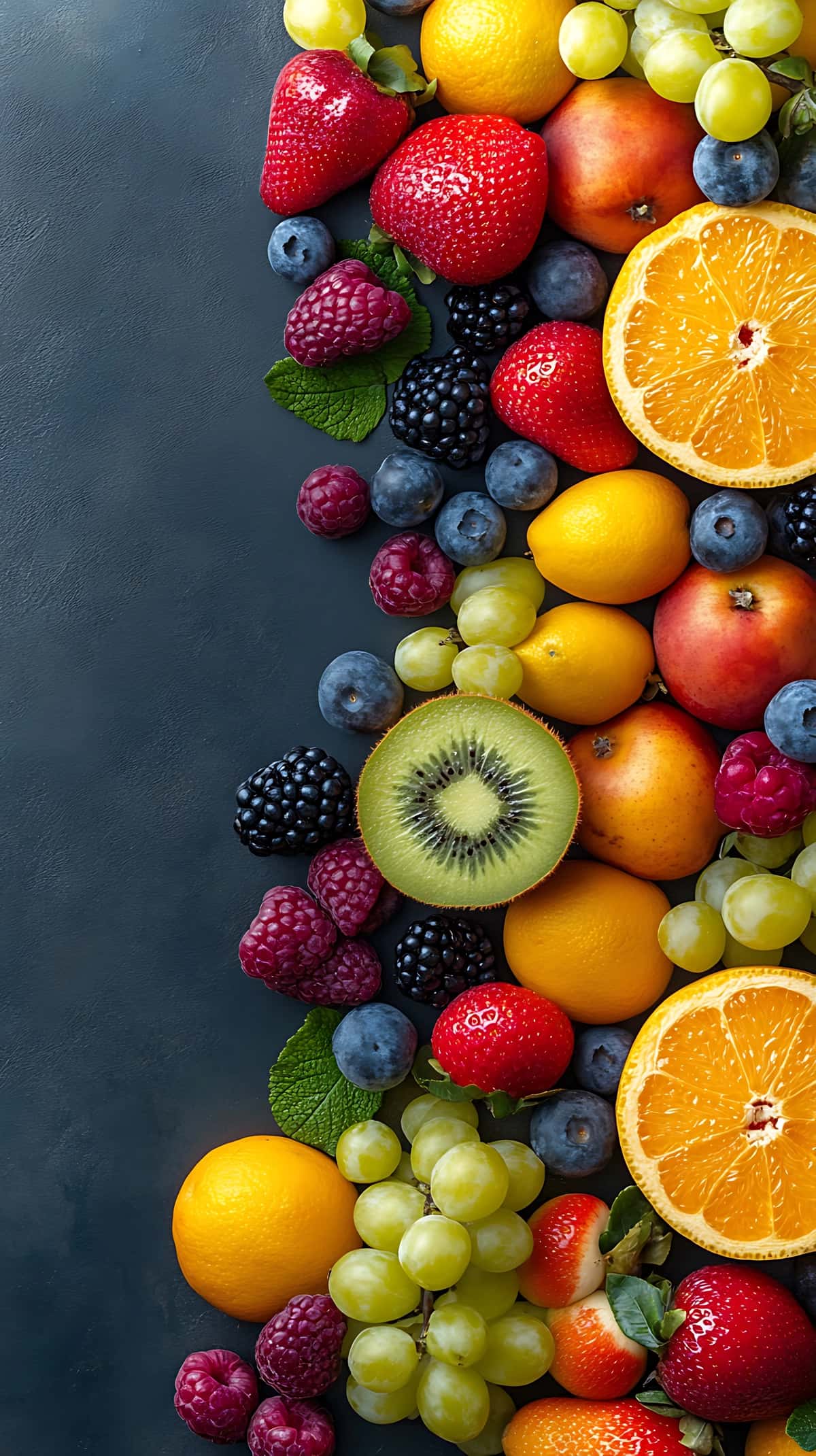 Fruits yuqori ko'rinishi qattiq fon bo'shliq matn | Fruits top view solid background space text 1
