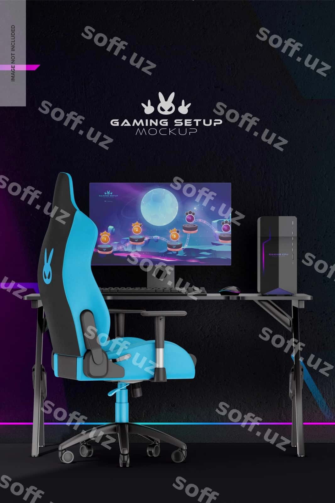O'yin xonasi sahnallari mockup old ko'rinish | Gaming room scenes mockup front view 1