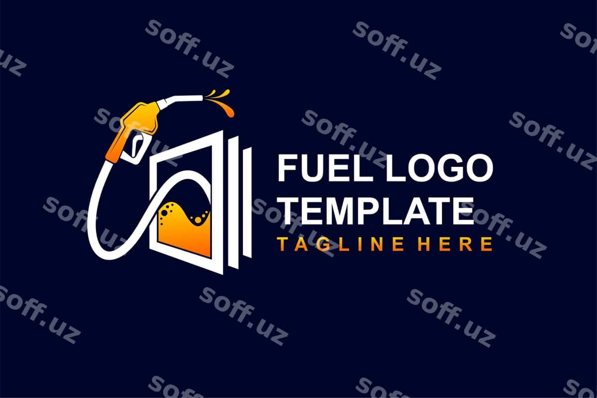 Yoqilg'i konsepsiyasi tushirilgan yoqilg'i quyish shoxobchasi logotipi | Gas station logo with fuel concept 1