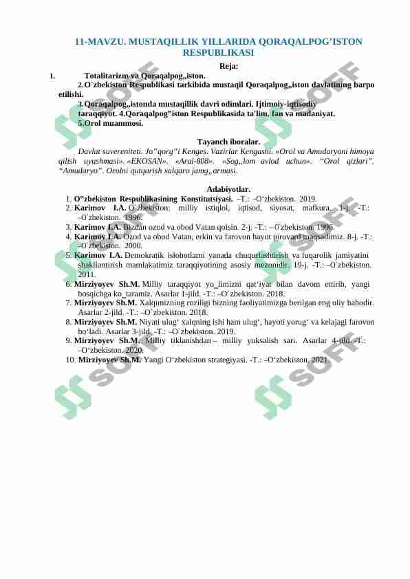MUSTAQILLIK YILLARIDA QORAQALPOG’ISTON RESPUBLIKASI