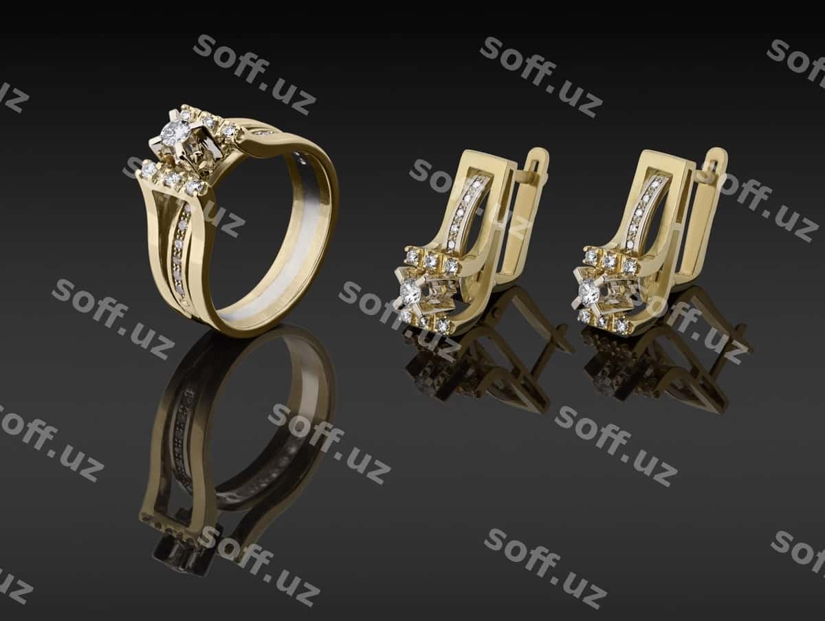 Olmosli oltin uzuk sirg'alar | Gold ring earrings with diamonds 1