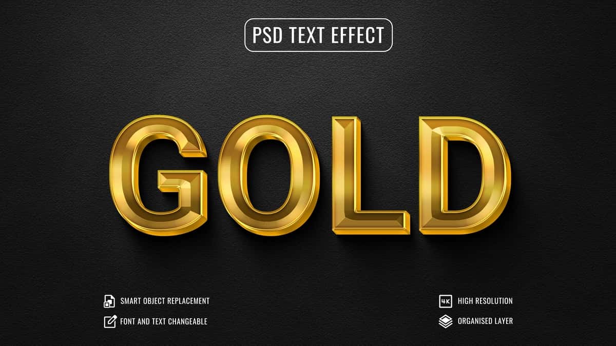 Hashamatli shrift uslubidagi maket oltin rangda, tahrirlanadigan 3D matn effekti psd | Luxury font style mockup shining gold editable 3d text effect psd 1