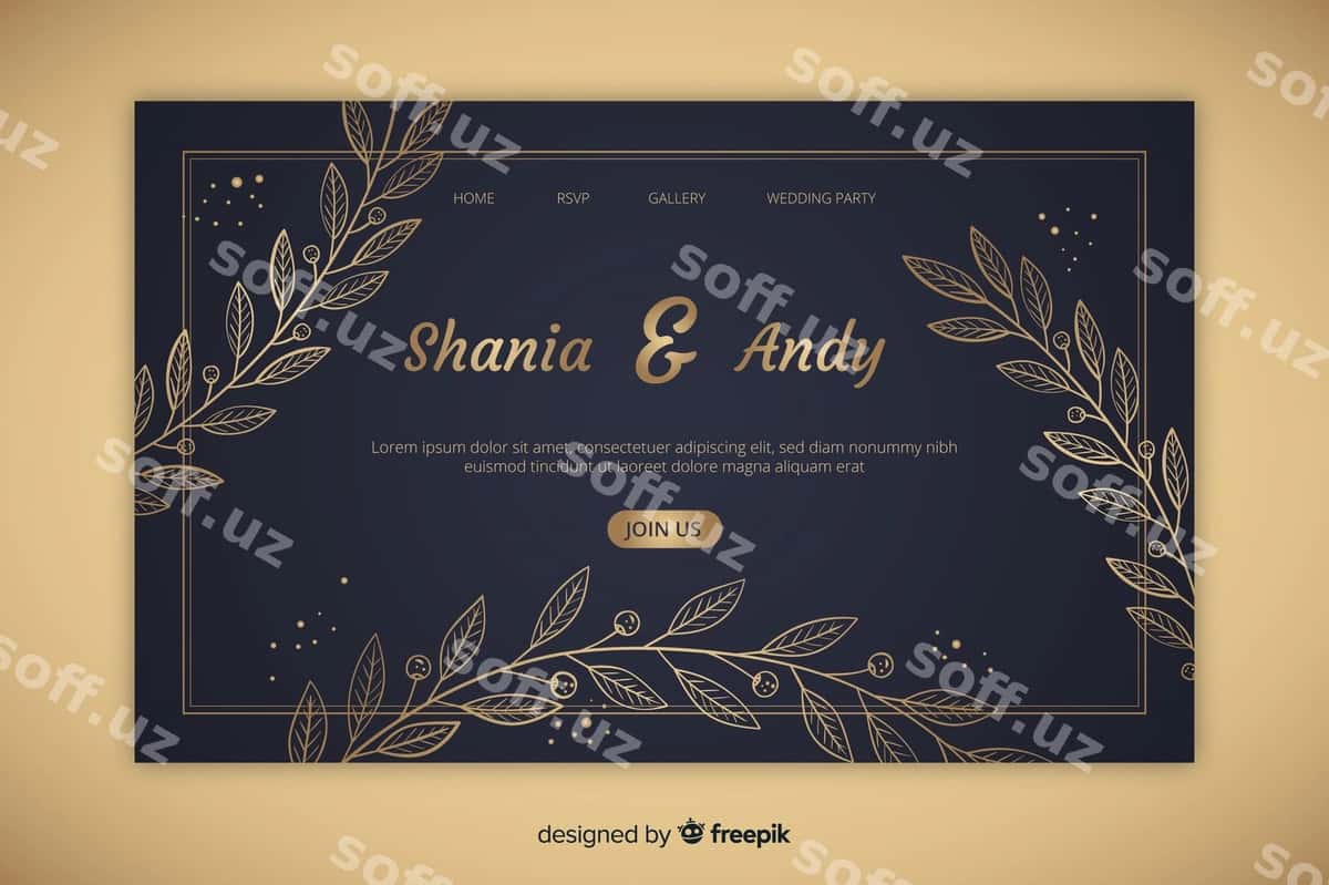 Oltin elegant turmova landing sahifa | Golden elegant wedding landing page 1