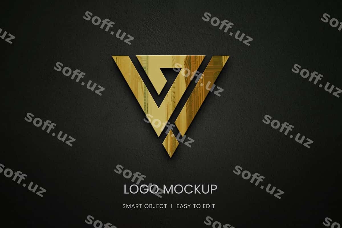 Oltin aks ettiruvchi logotip modeli | Golden reflective logo mockup 1