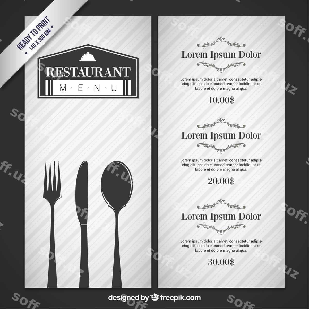 Pichoq-vilkalar bilan kulrang restoran menyusi | Gray restaurant menu with cutlery 1