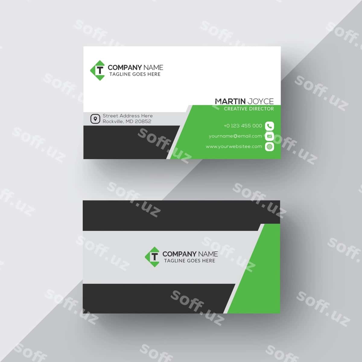 Yashil-qora biznes vizitka shabloni | Green black business card template 1