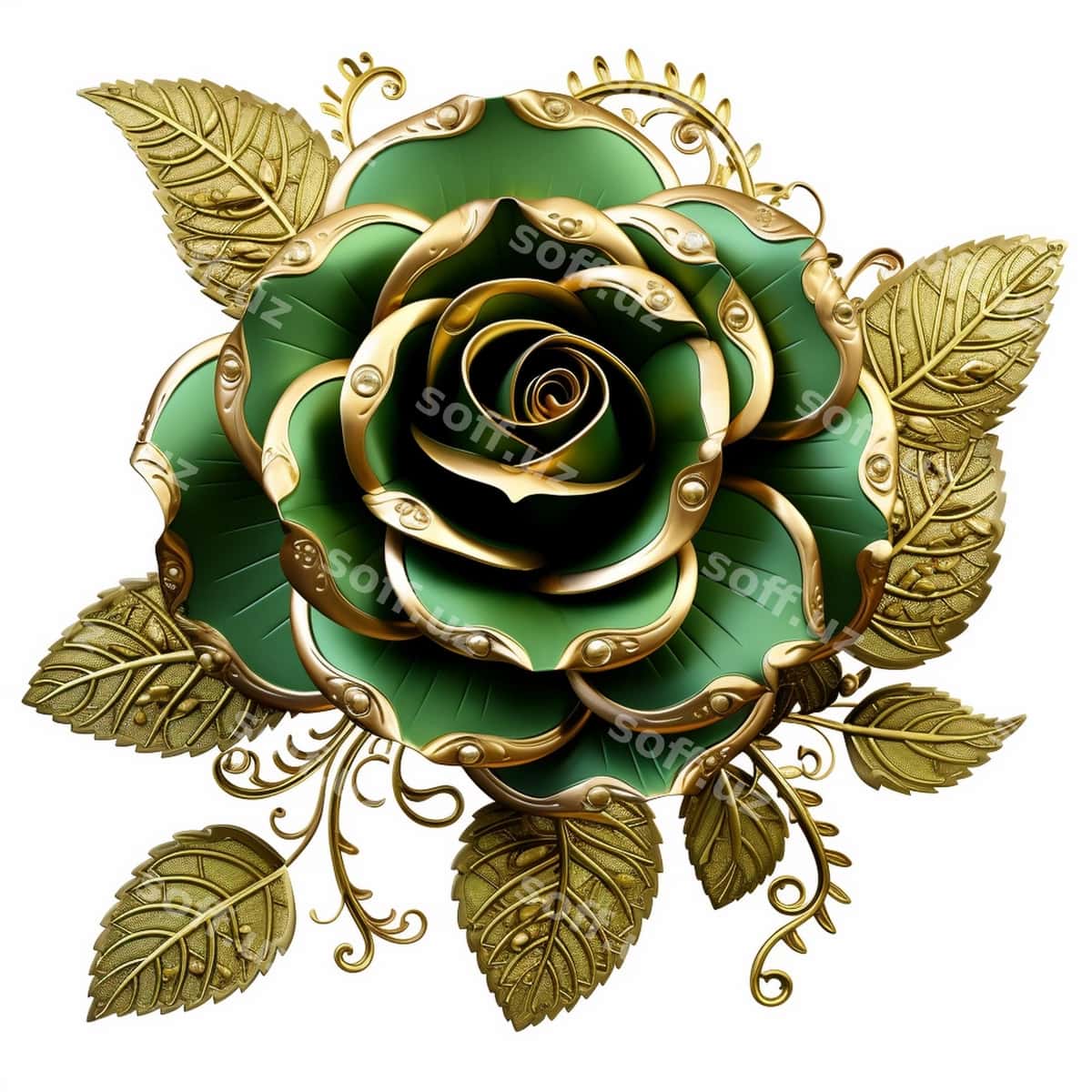 Yashil oltin glamur gul klibart | Green gold glam rose clipart 1