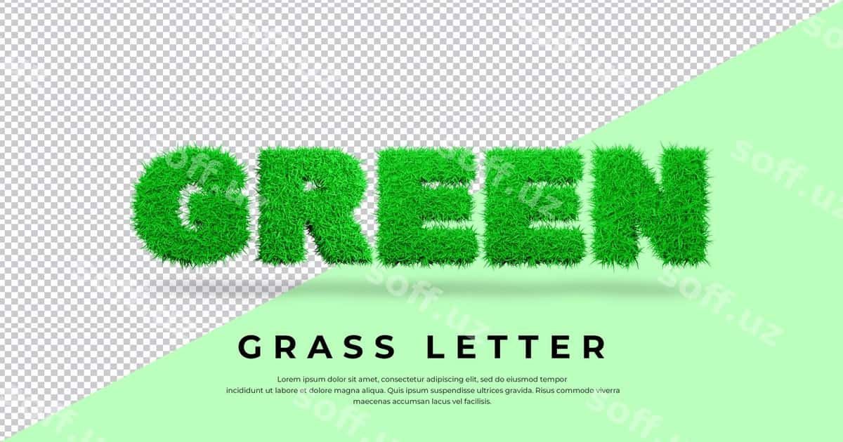 Yashil harf 3D o't bilan ajratilgan | Green letter with 3d grass isolated 1