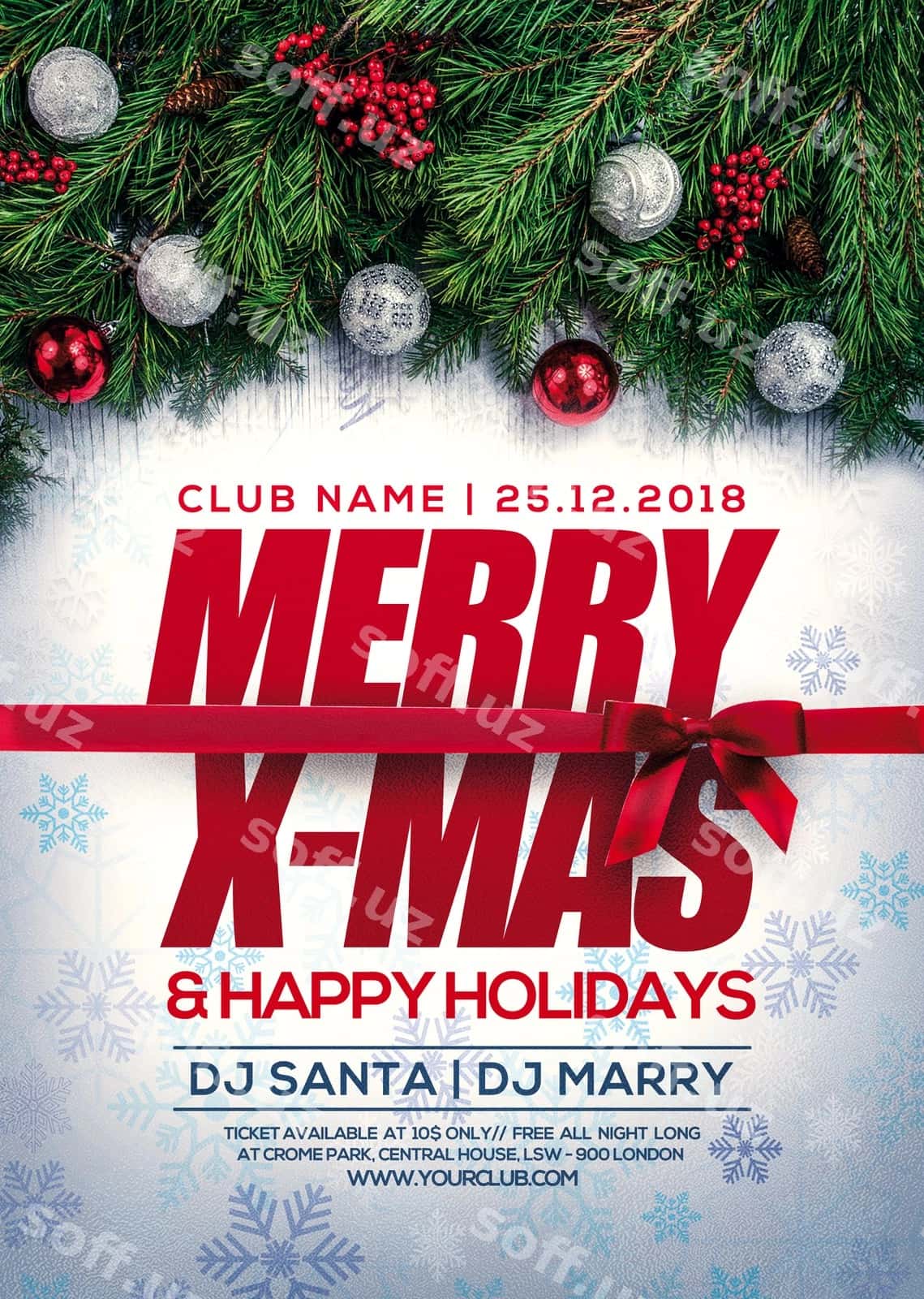 Yashil qizil Rojdestvo flyer shablon | Green red christmas flyer template 1