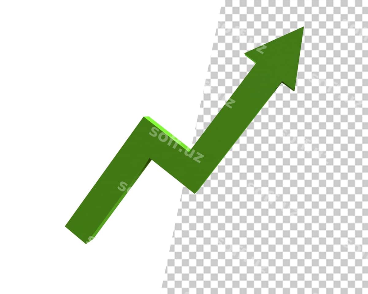 Yuqoriga o'sish yashil o'stir 3d render | Growth upward green arrow 3d render 1