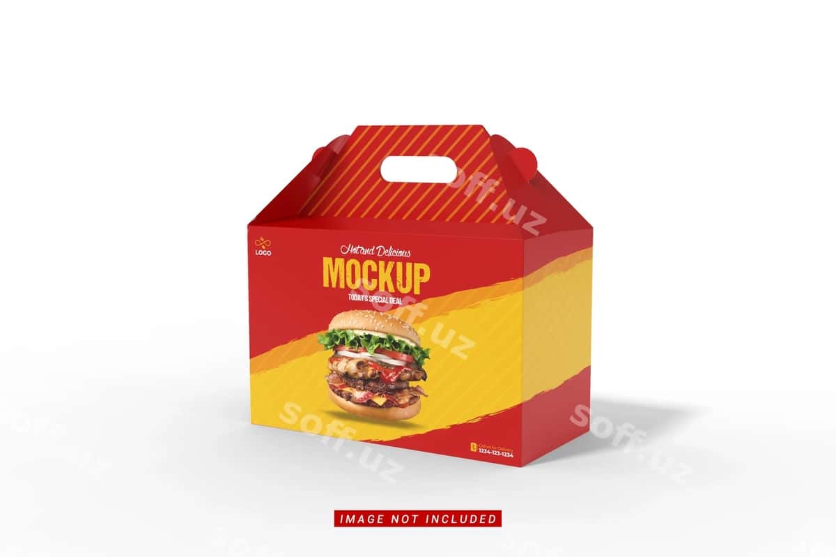 Yarımi ko'rinish ovqat yetkazib berish qutichi modeli | Half view food delivery box mockup 1
