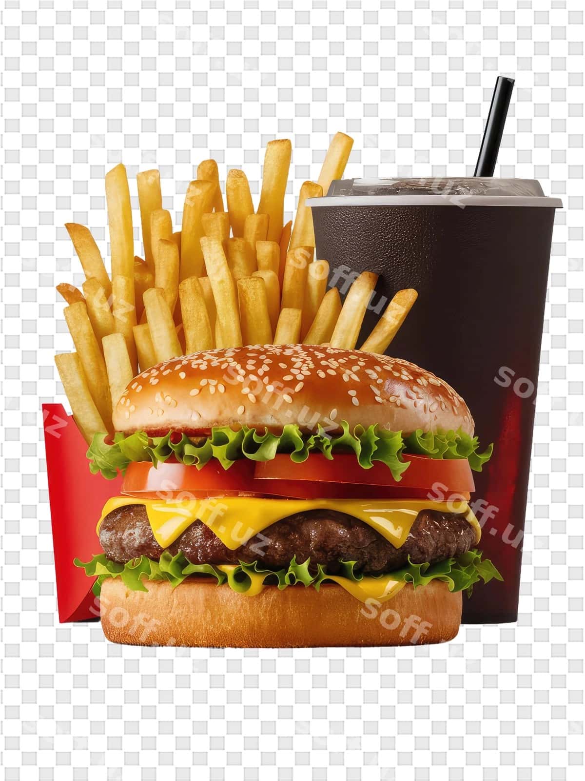 Gamburger bilan kartoshka fri va ichimlik | Hamburger with french fries drink 1