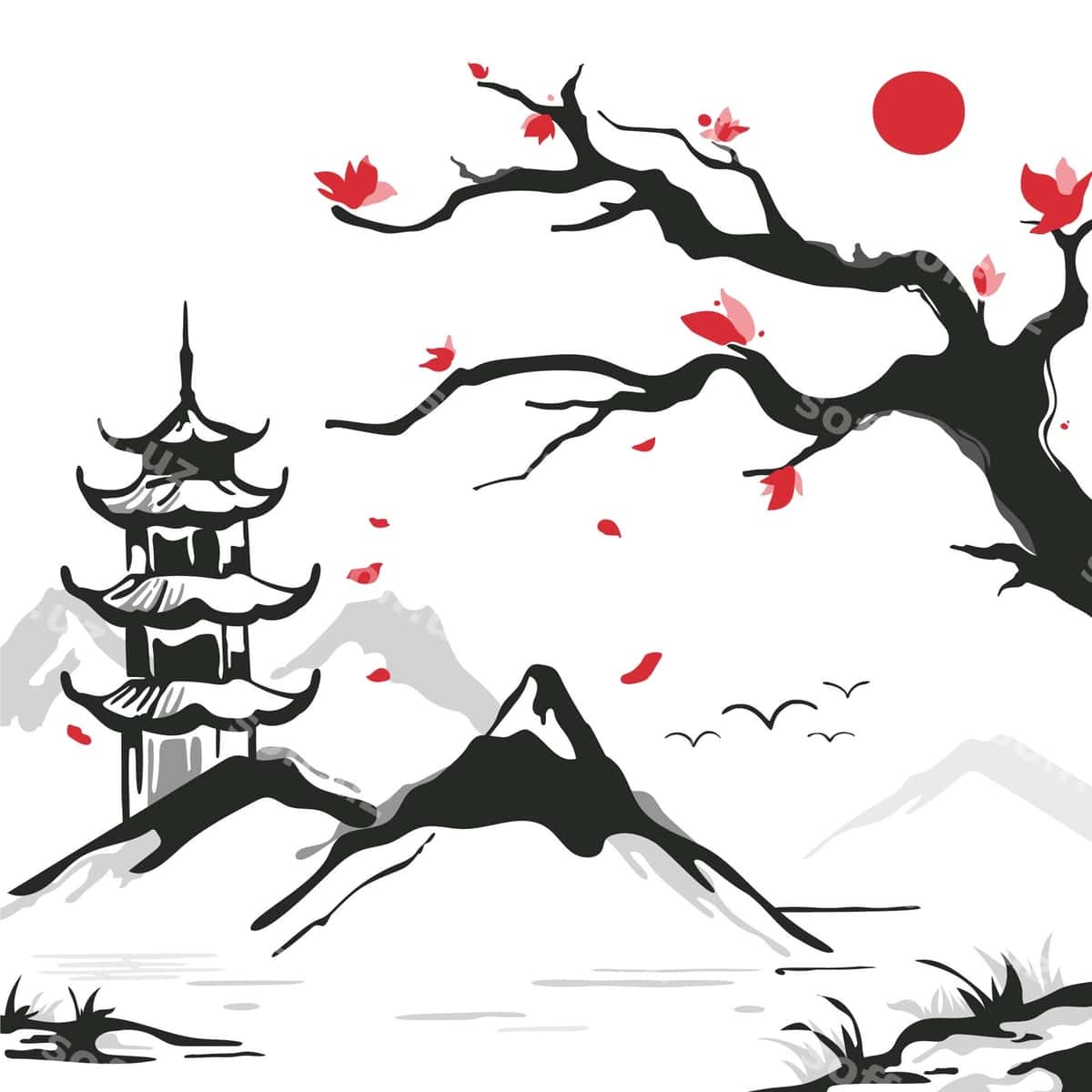 Qo'lda chizilgan xitoycha uslubdagi rasm | Hand drawn chinese style illustration 1