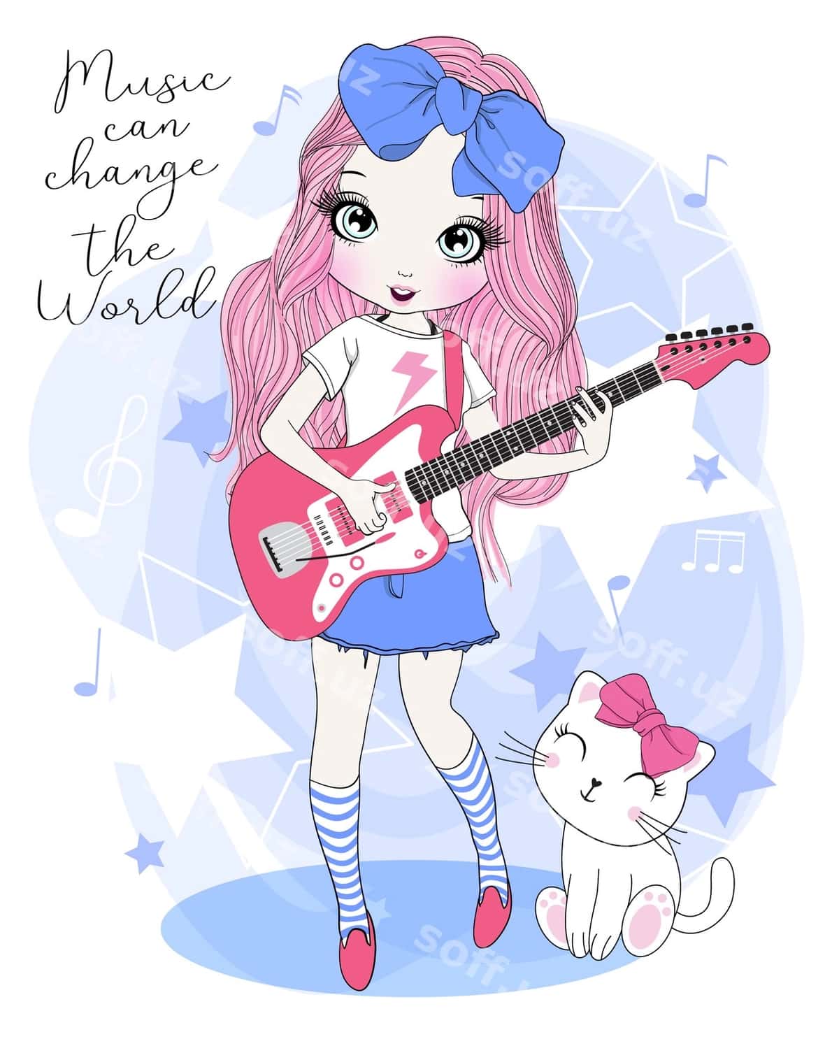 Qo'l bilan chizilgan gozal qiz gitar oyniyotgan | Hand drawn cute girl playing guitar 1