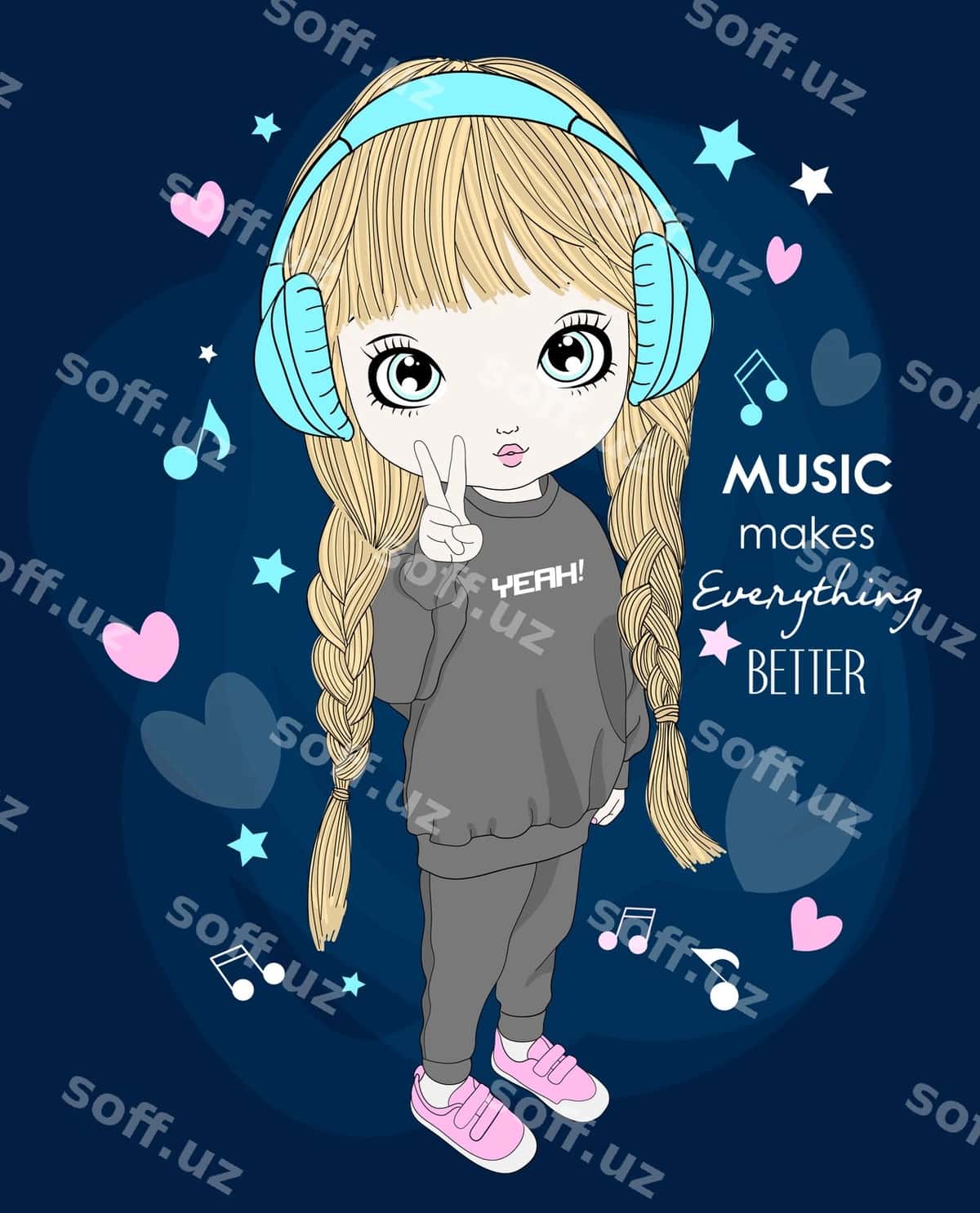 Qo'l bilan chizilgan chiroyli qiz | Hand drawn cute girl 1