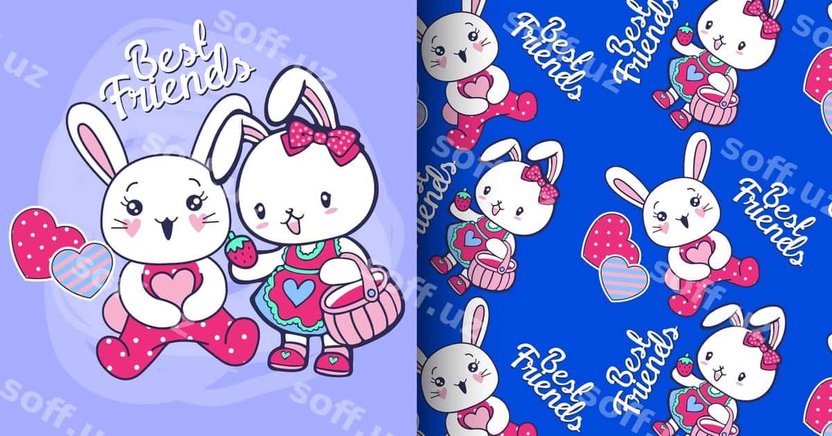 Qo'l bilan chizilgan chiroyli tulki naqsh komplekti | Hand drawn cute rabbit pattern set 1