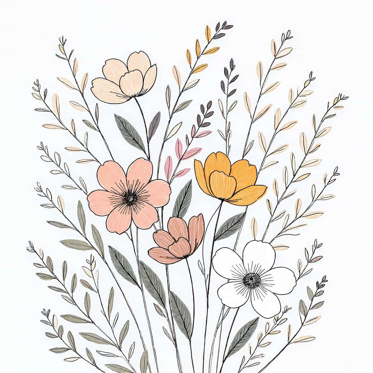 Qo'lda chizilgan guldastali rasm | Hand drawn floral bouquet illustration 1