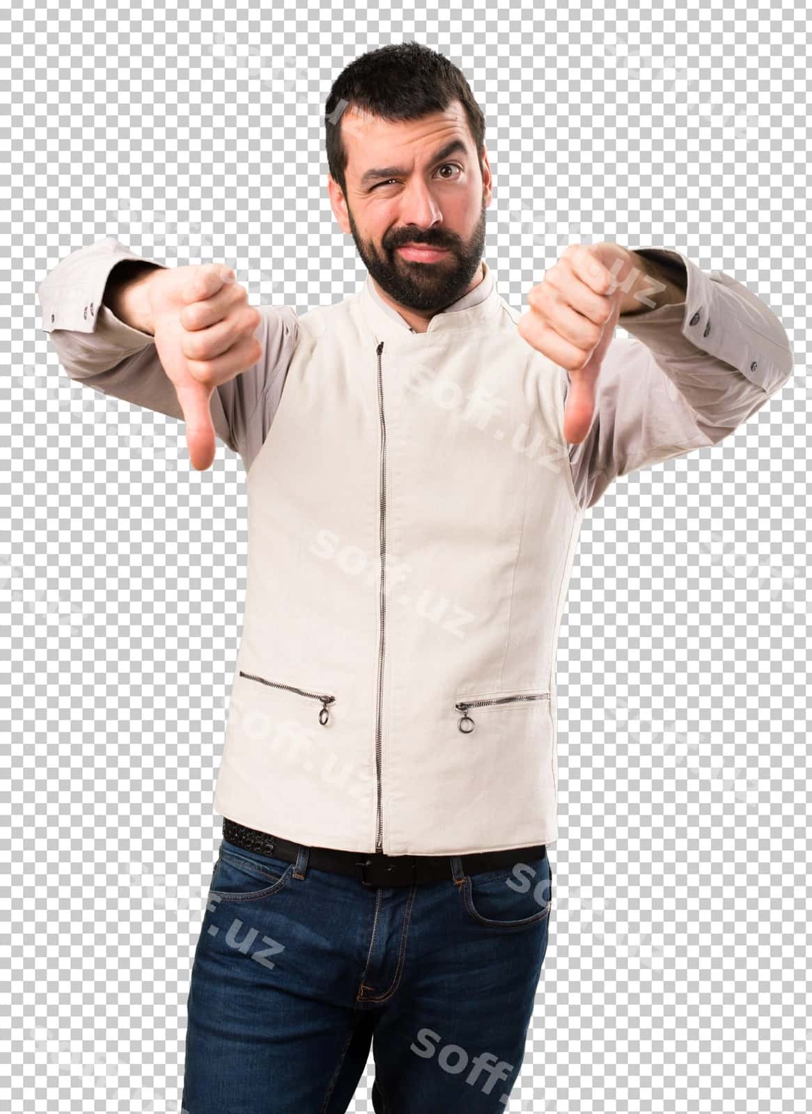 Chiroyli erkak jaket kiygan yomon signal beruvchi | Handsome man with vest making bad signal 1