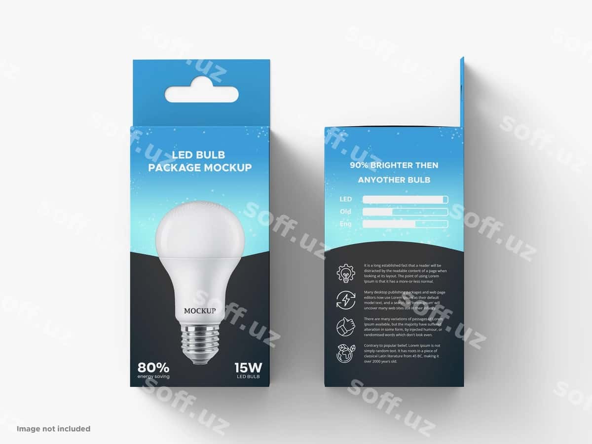 Asab lampochka quticha paket namuna yuqori ko'rinish | Hanging bulb box package mock up top view 1