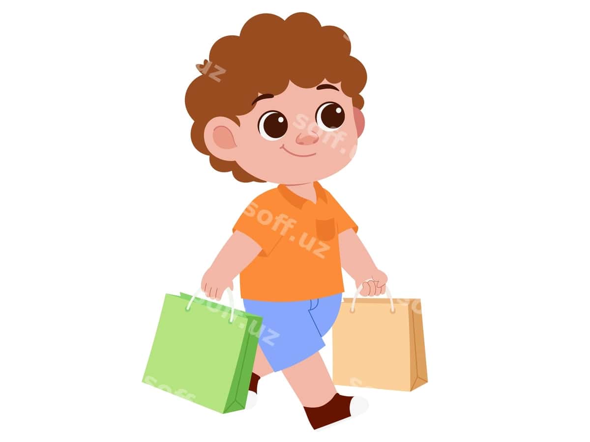 Baxtli o'g'lon xaridlar sumkasini tutgan illustratsiya | Happy boy hold shopping bag illustration 1