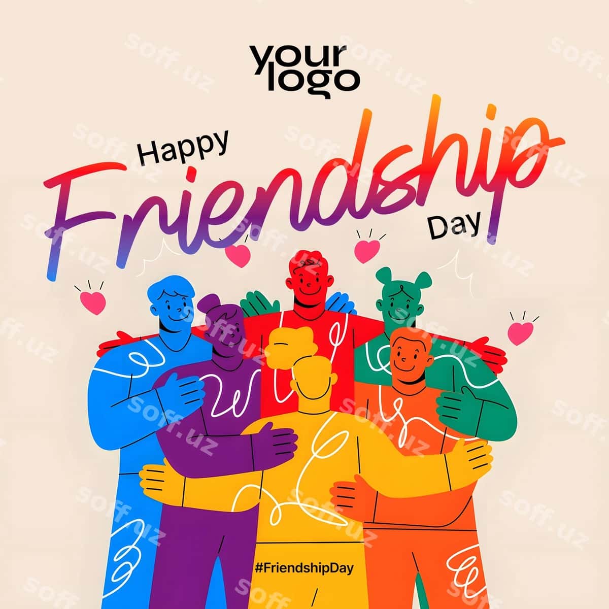 Baxtli do'stlik kuni uchun ijtimoiy tarmoqlar posteri | Happy friendship day social media poster 1