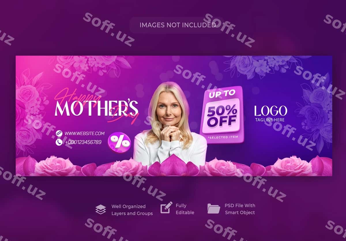 Onalar kuni bilan tabriklaymiz, chegirmali banner guldastasi | Happy mothers day sale banner flower 1