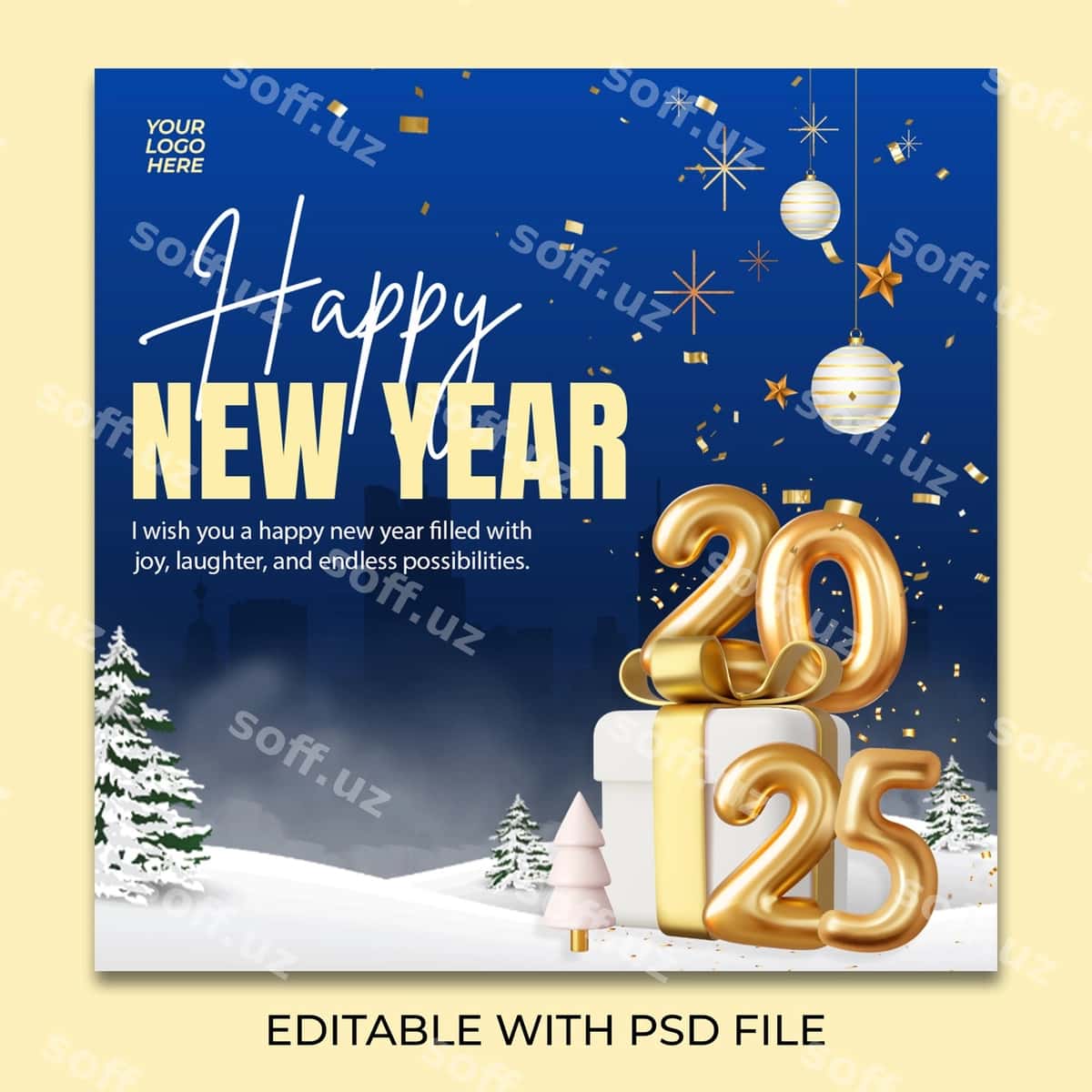 Yangi yil posteri dizayni ijtimoiy tarmoqlar | Happy new year poster design social media 1