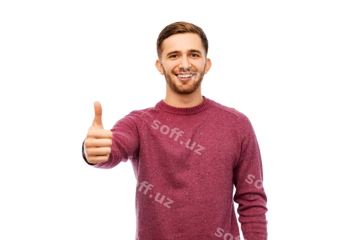 Baxtli yosh erkak boshini ko‘tarib ko‘rsatgan | Happy young man showing thumbs up 1