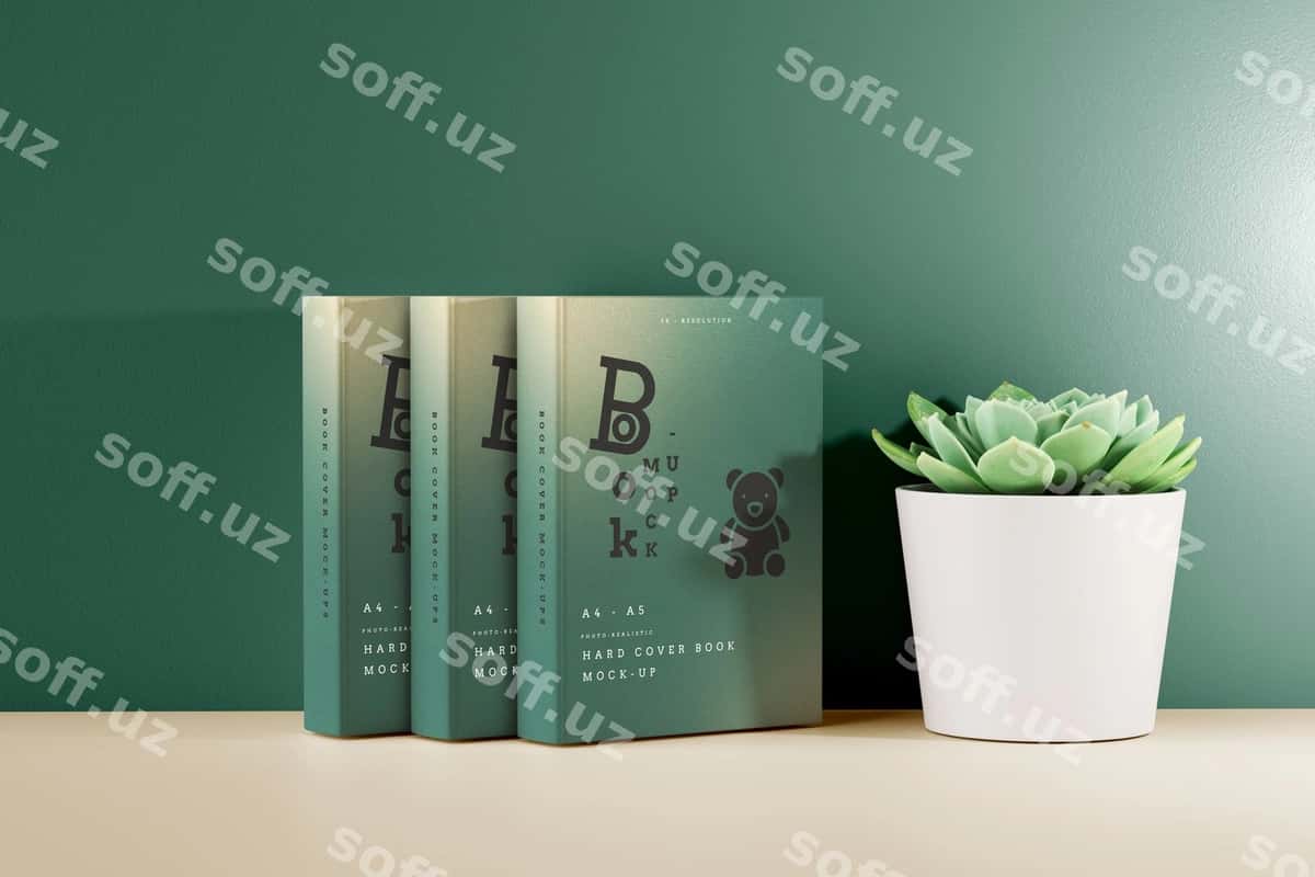 Qattiq muqova kitob mockup sahna | Hard cover book mockup scene 1