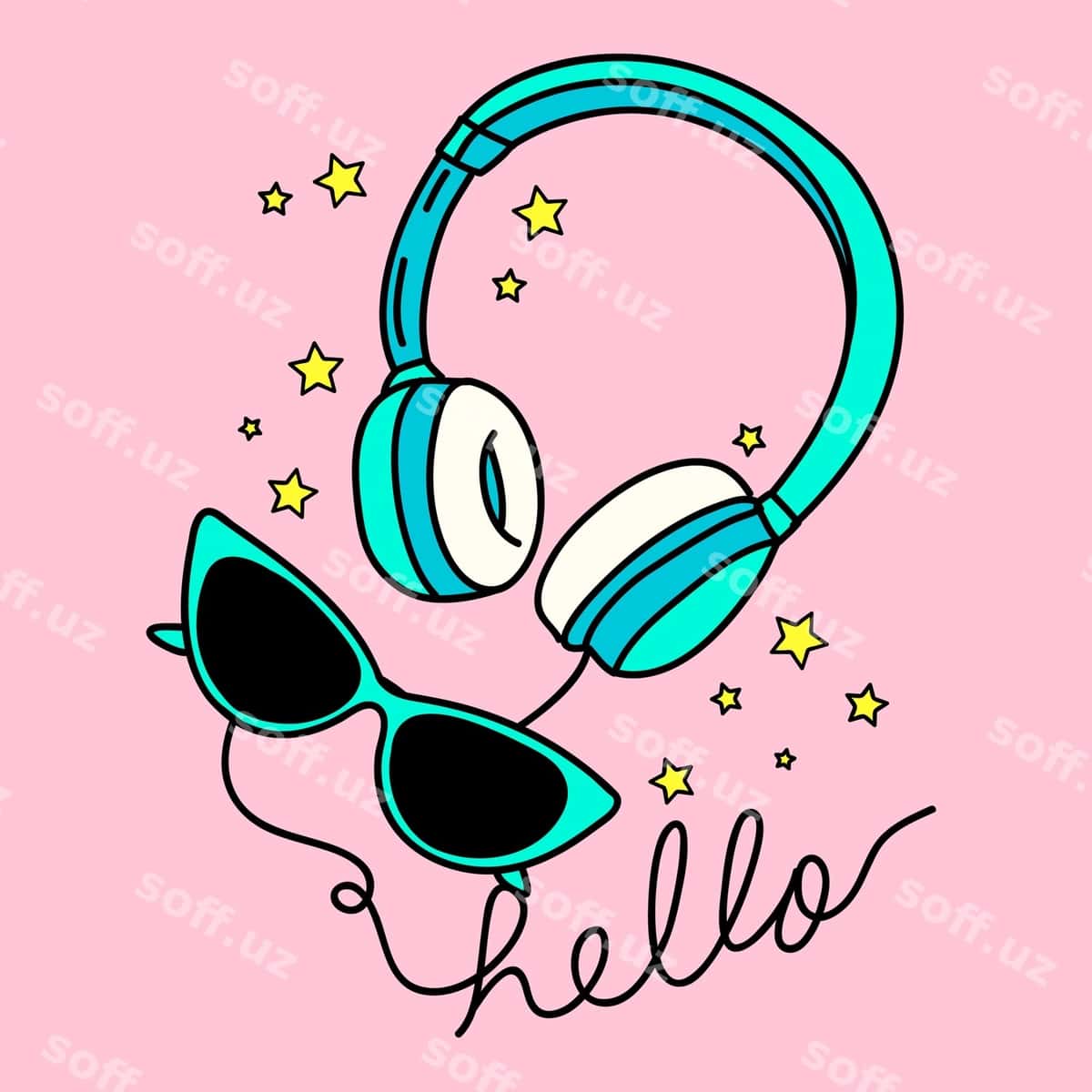 Quloq qo'shiqlar sevimli ko'zlashiqlar rasmlari | Headphones cute sunglasses illustrations 1