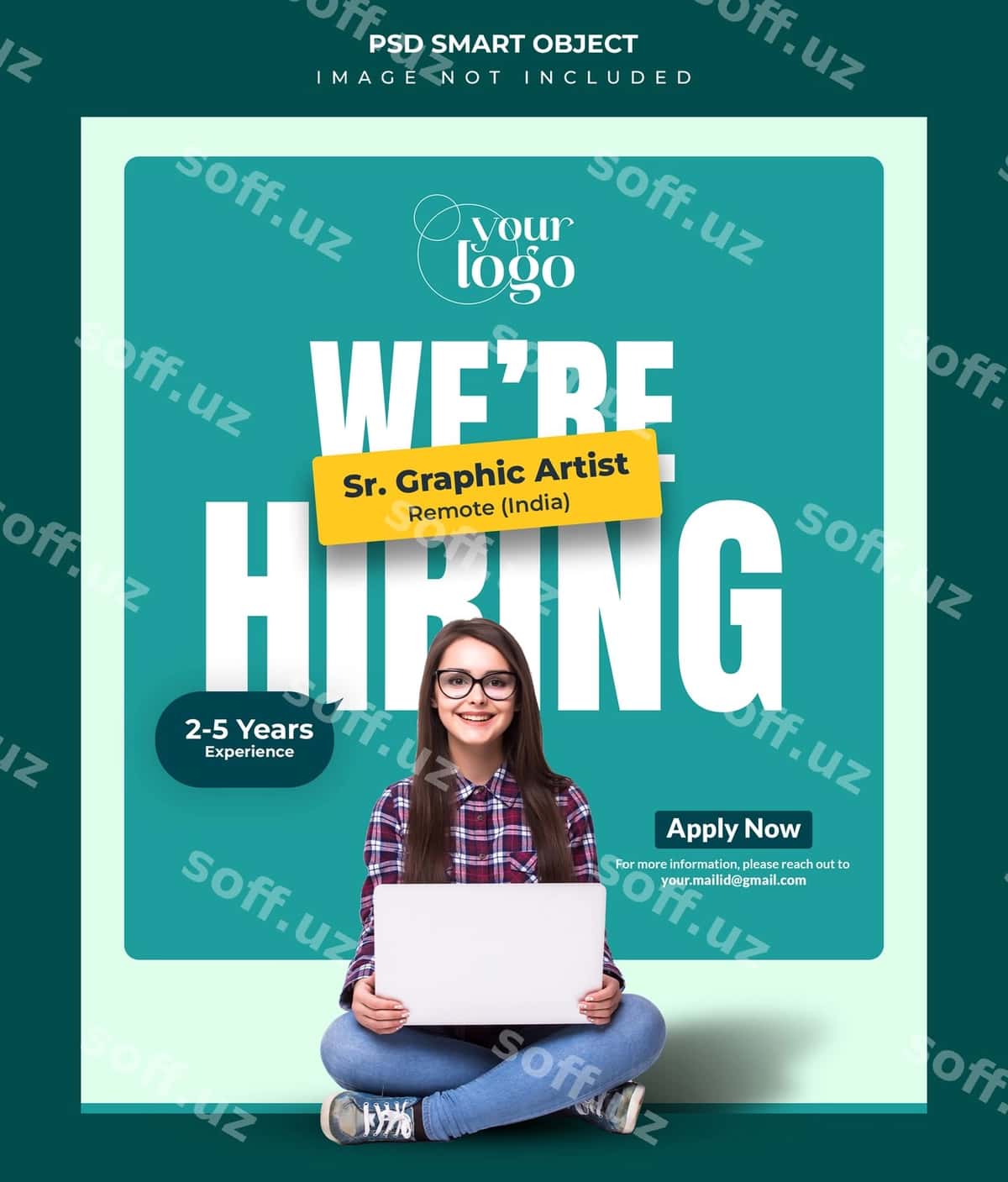 Ishga joylash e'loni PSD shablon dizayni | Hiring announcement psd template design 1
