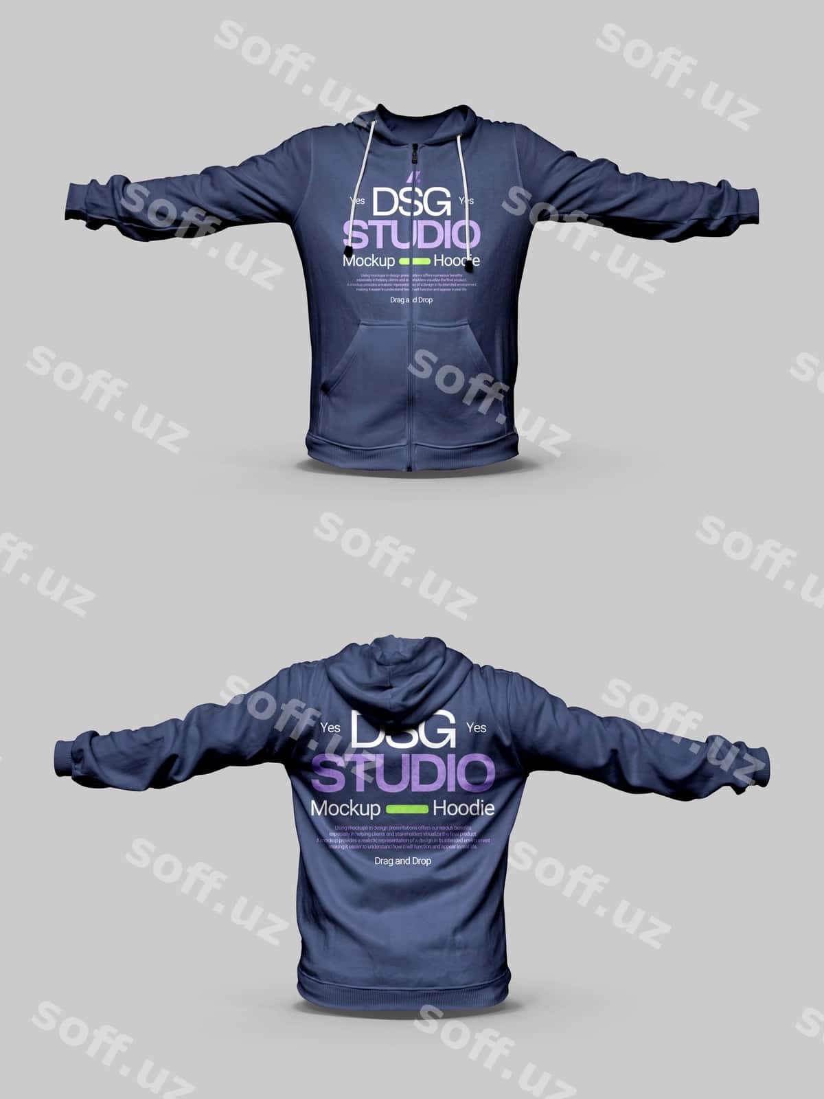 Xudi namunasi old va orqa ko'rinish | Hoodie mockup front back view 1