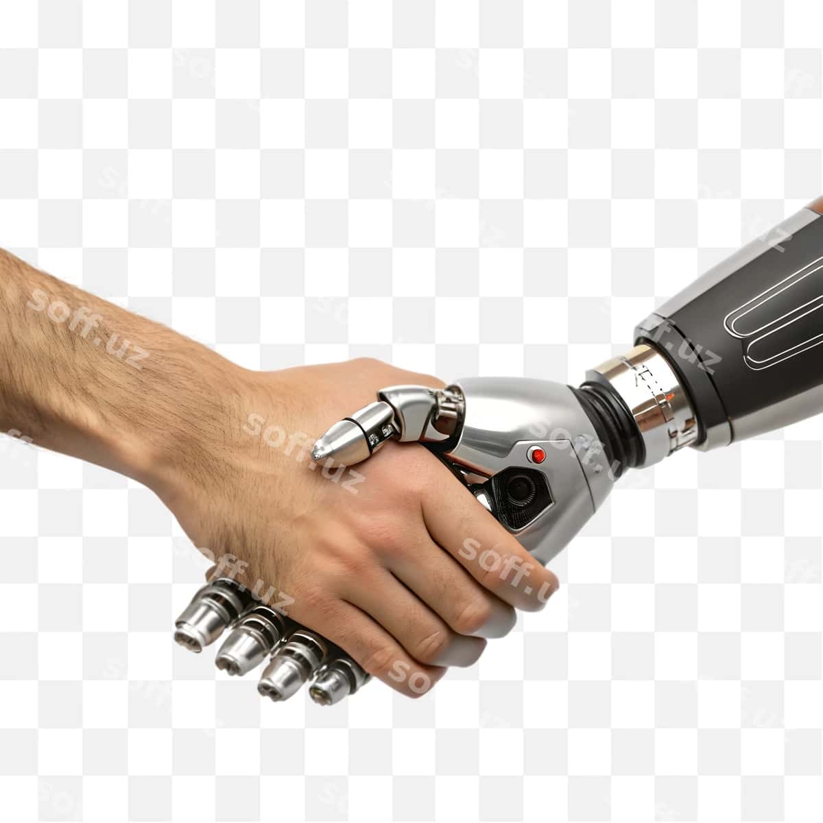 Zamonaviy AI roboti bilan qo'l berib ko'rishayotgan odam | Human handshaking with modern ai robot 1