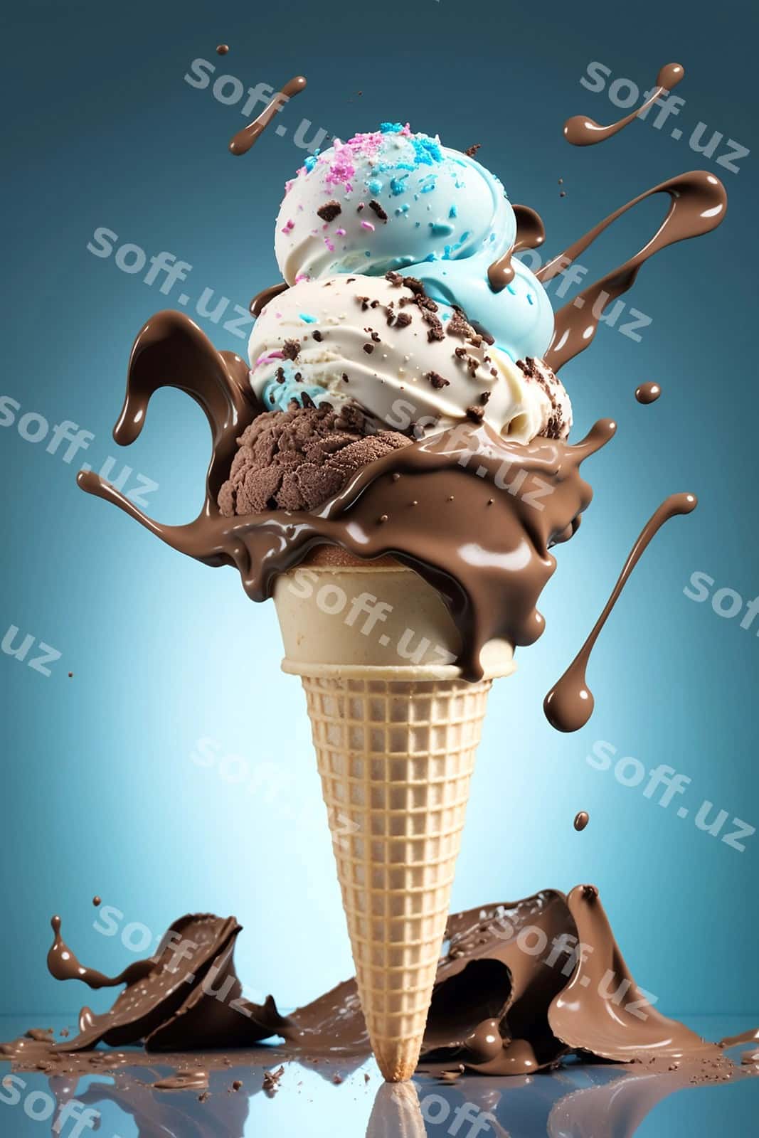 Muzqaymoqli shokolad hosil qiluvchi ai | Ice cream cone chocolate generative ai 1