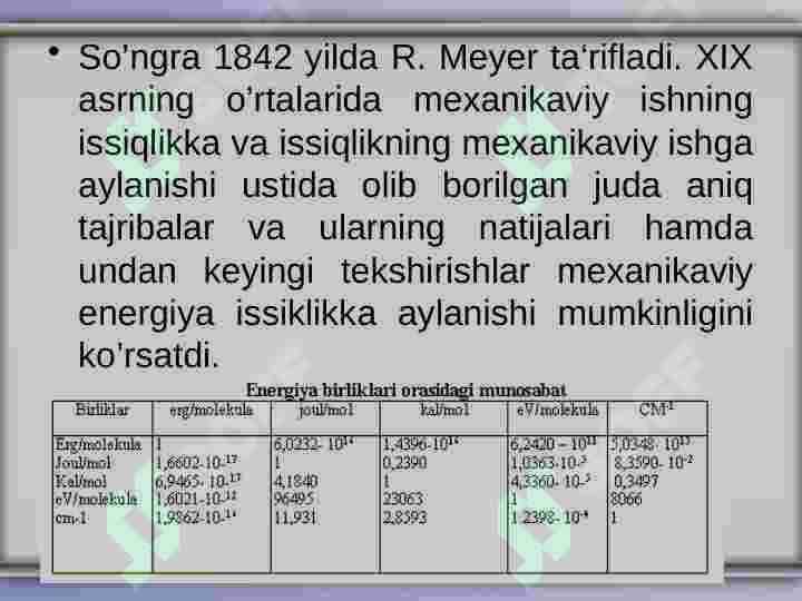 Ideal gaz bosimi, ichki energiyasi va issiqlik sig’imi 3