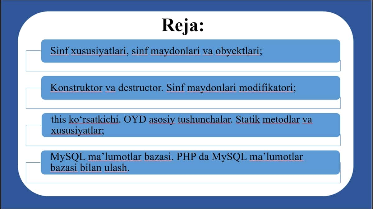 PHP da OYD va MySQL bilan ishlash 2