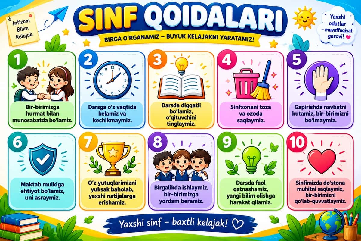 Maktab uchun Rangli va Chiroyli Sinfxona Plakati 1