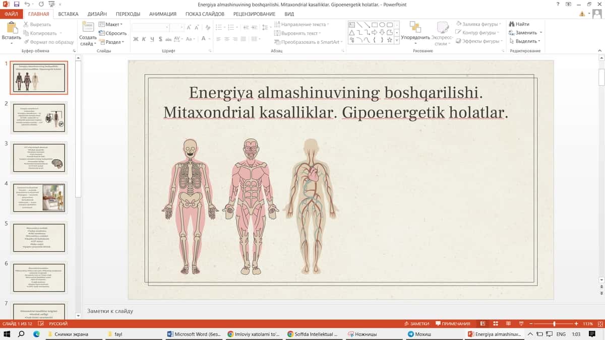Energiya almashinuvining boshqarilishi. Mitaxondrial kasalliklar. Gipoenergetik holatlar. 1