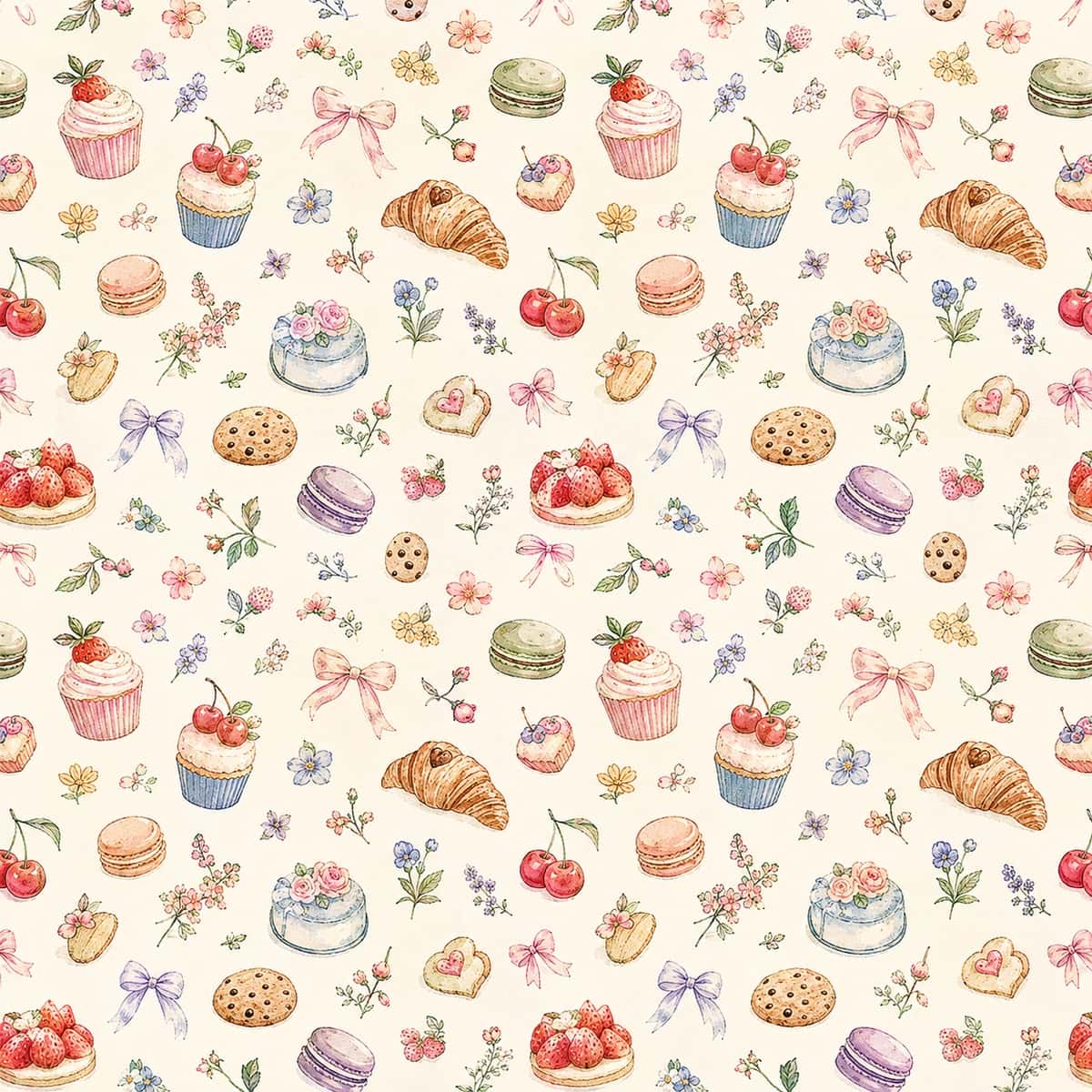 Akvarel uslubidagi shirinliklar va pishiriqlar seamless pattern (2D Vektor) 1