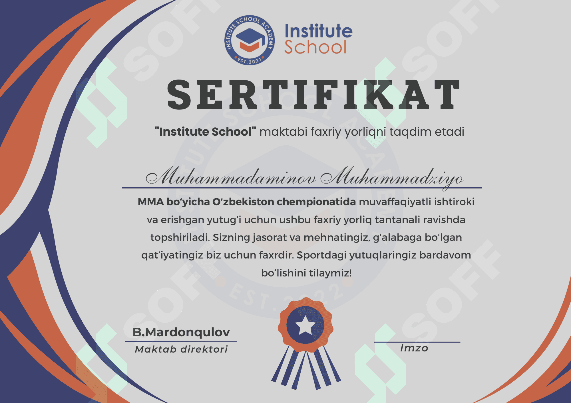 Sertifikat | Diplom namunasi 1